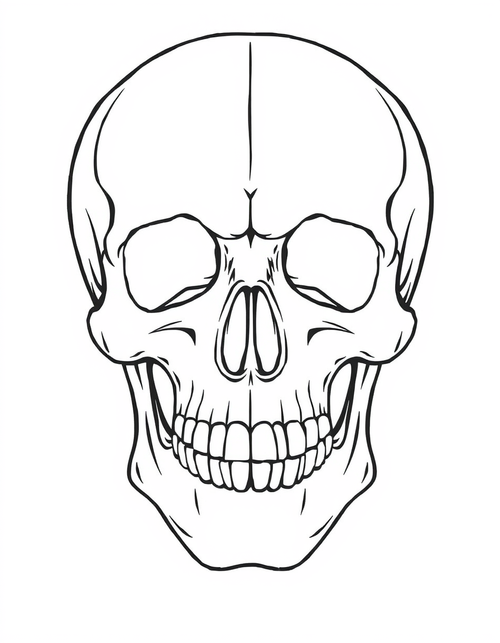 Human Skull Front View black and white line art
