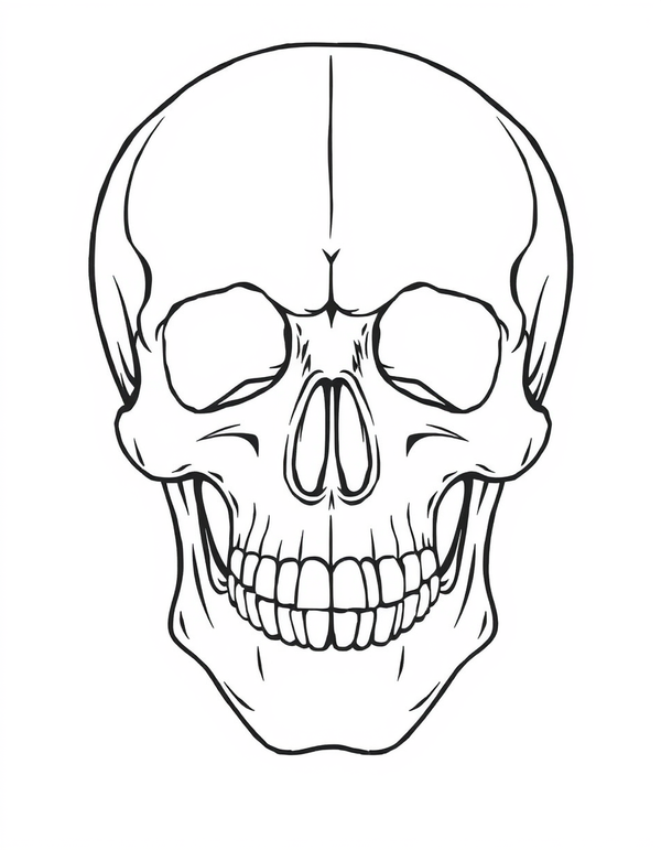 Human Skull Front View black and white line art