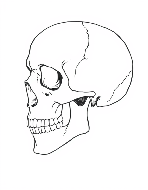 Human Skull Side View black and white line art