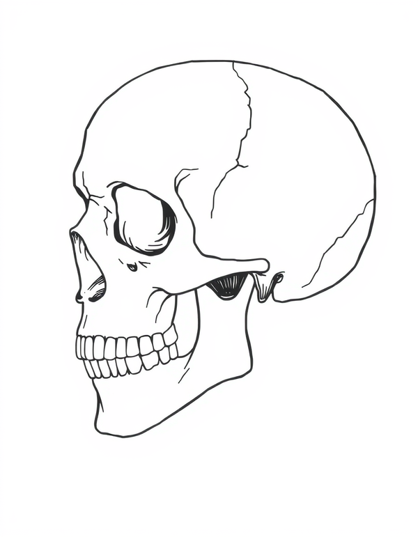 Human Skull Side View black and white line art