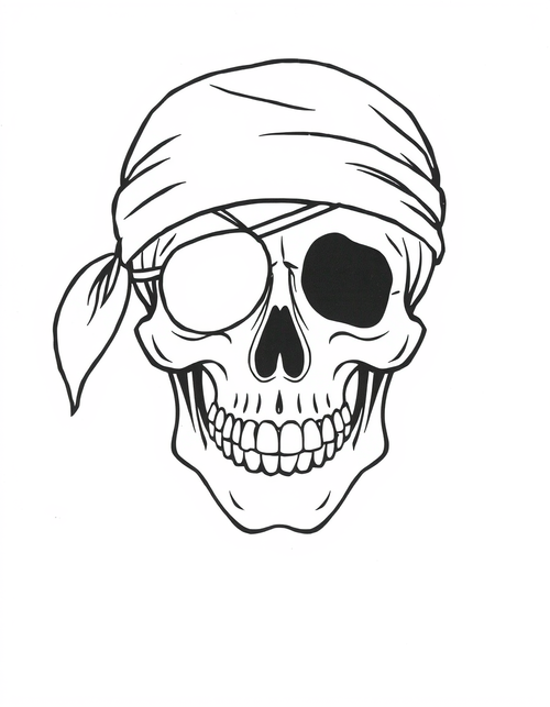 Pirate Skull With an Eye Patch black and white line art