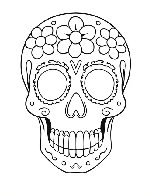 Simple Sugar Skull black and white line art