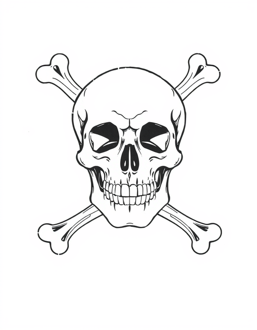 Skull and Crossbones black and white line art