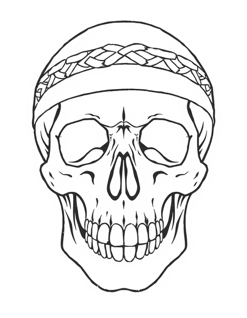 Skull With Celtic Knotwork black and white line art