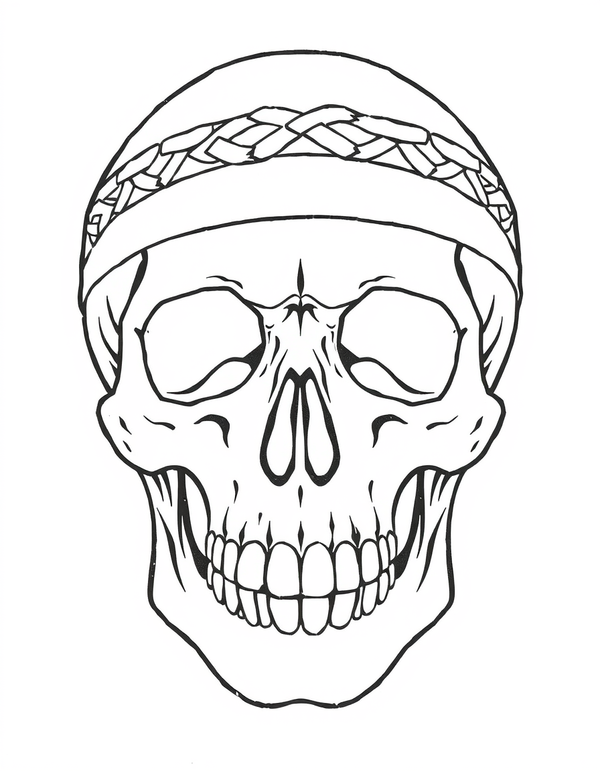 Skull With Celtic Knotwork black and white line art