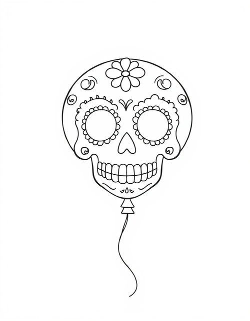 Sugar Skull Balloon black and white line art