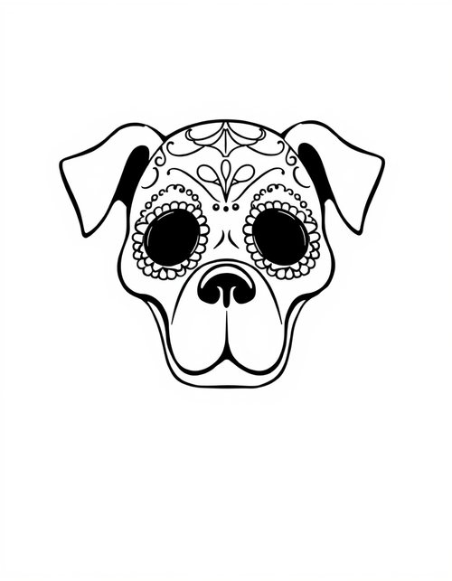 Sugar Skull Dog black and white line art