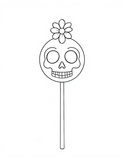 Sugar Skull Lollipop black and white line art
