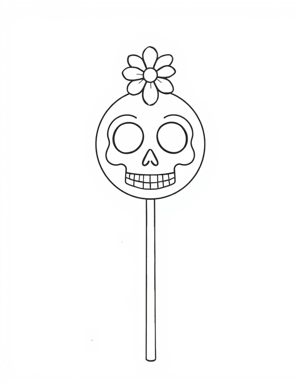 Sugar Skull Lollipop black and white line art