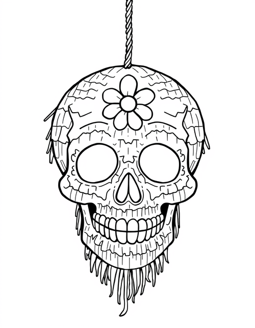 Sugar Skull Pinata black and white line art
