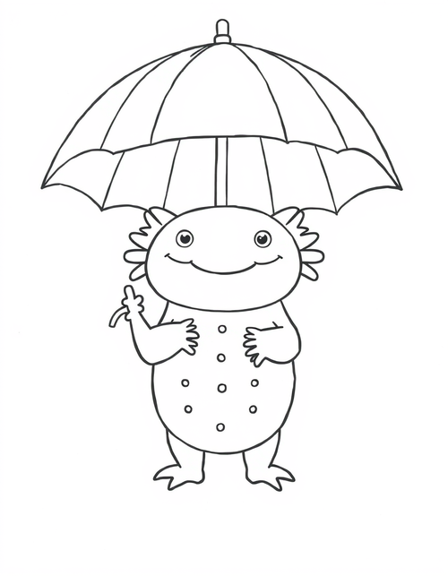 Axolotl Holding an Umbrella black and white line art