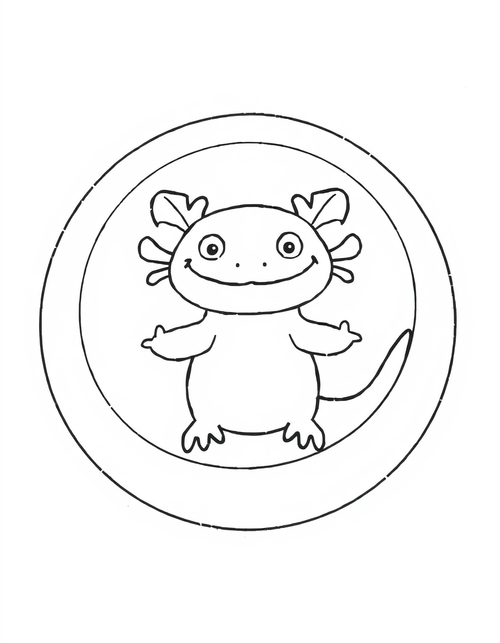 Axolotl in a Swimming Ring black and white line art