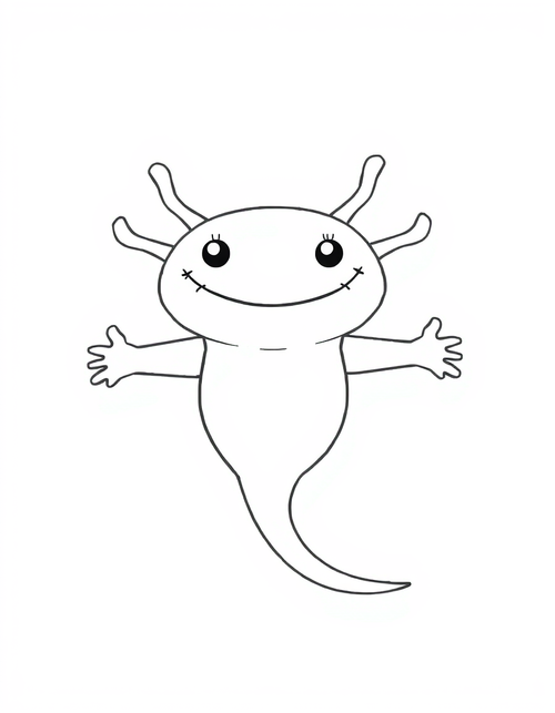 Axolotl Lying on Its Tummy black and white line art