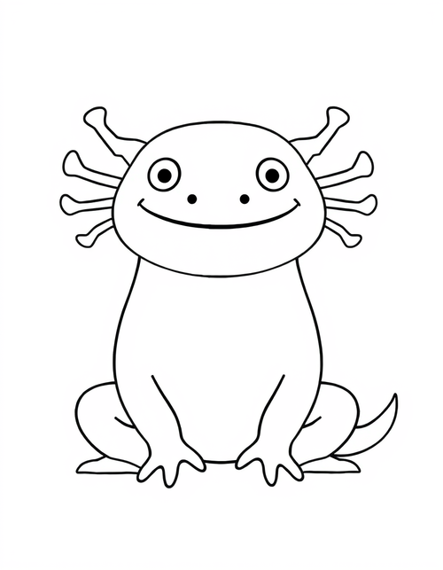 Axolotl Sitting Up Tall black and white line art