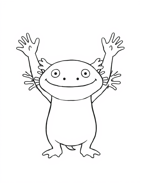 Axolotl Stretching Its Arms Up black and white line art