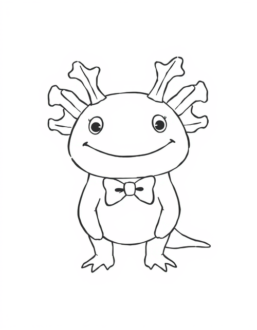 Axolotl Wearing a Bow Tie black and white line art