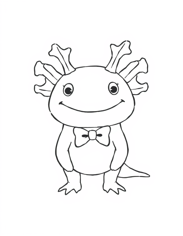 Axolotl Wearing a Bow Tie black and white line art