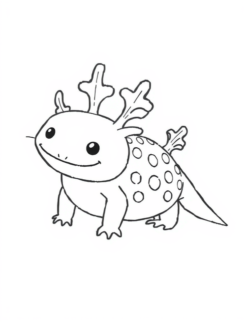 Axolotl With Spots on Its Back black and white line art