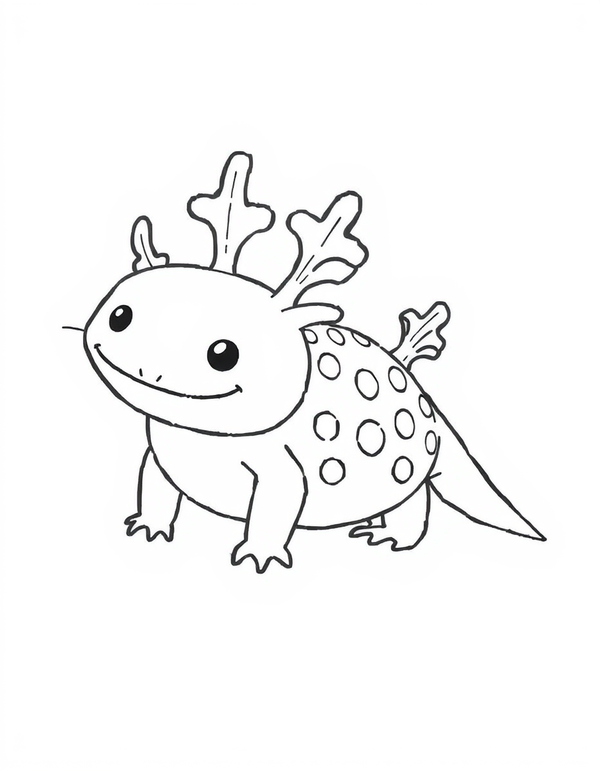 Axolotl With Spots on Its Back black and white line art