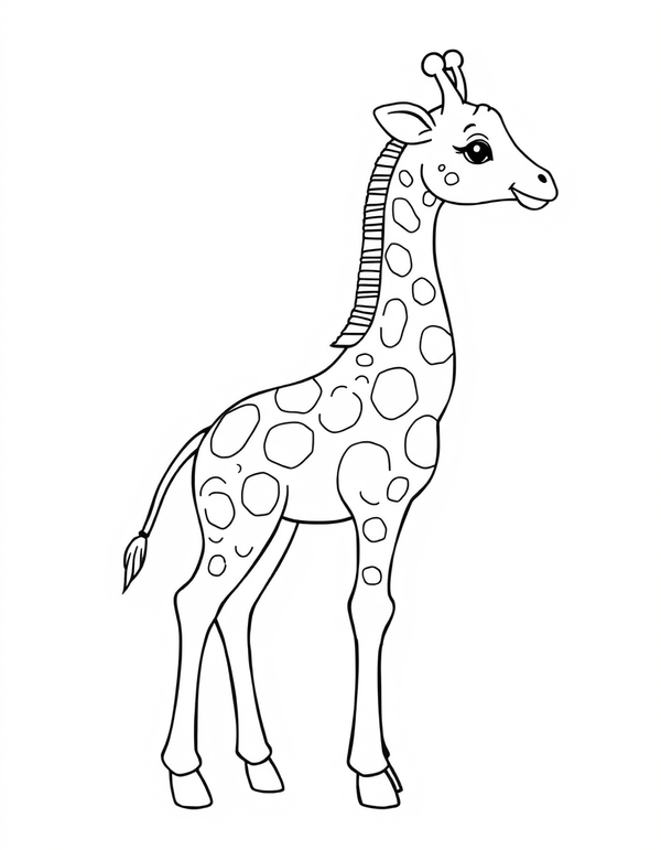 Baby Giraffe With a Long Neck black and white line art