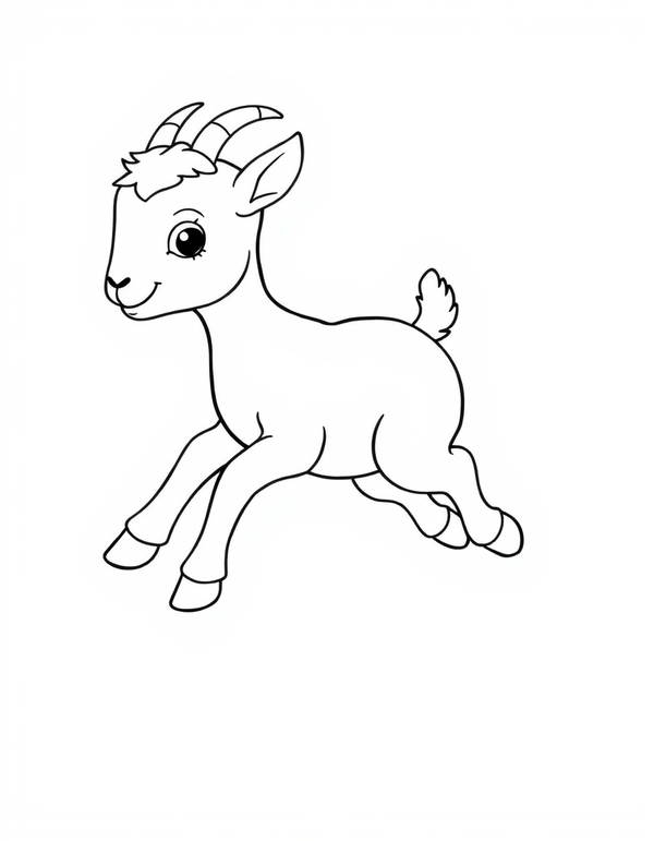 Baby Goat Kid Jumping black and white line art