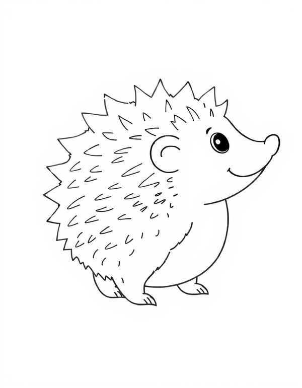 Baby Hedgehog Curled Into a Ball black and white line art