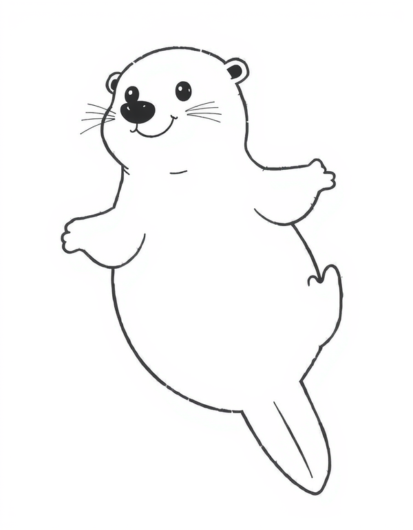 Baby Otter Floating on Its Back black and white line art