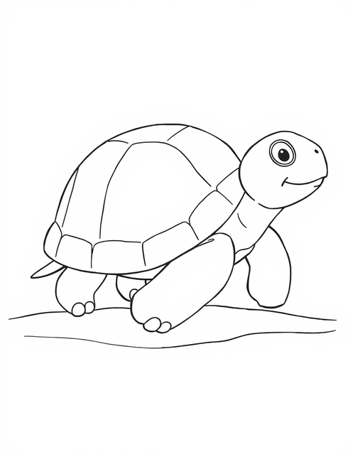 Baby Turtle Hatchling on the Sand black and white line art