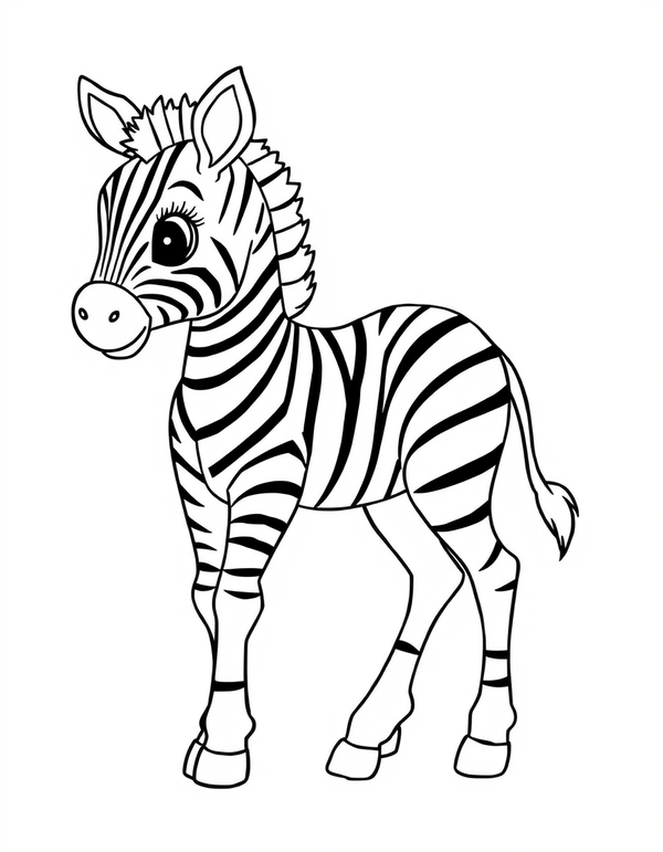 Baby Zebra With Bold Stripes black and white line art
