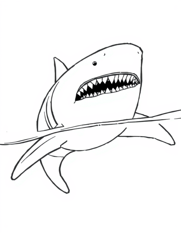 Basking Shark With Wide Open Mouth Filter Feeding - black and white coloring page