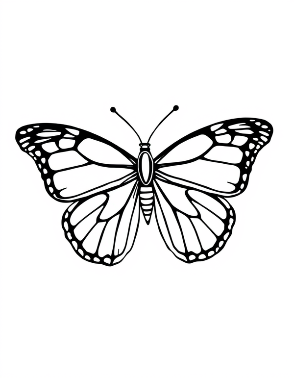 Blue Morpho Butterfly with Open Wings - black and white coloring page