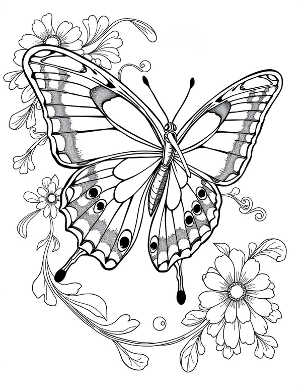 Giant Swallowtail Butterfly Portrait - black and white coloring page