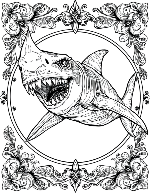 Goblin Shark With Extending Jaws - black and white coloring page