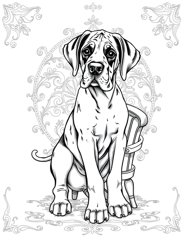 Great Dane Puppy That Doesn't Know Its Size - black and white coloring page