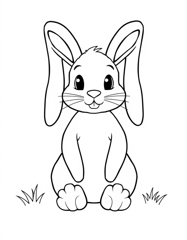 Holland Lop Bunny With Droopy Ears - black and white coloring page