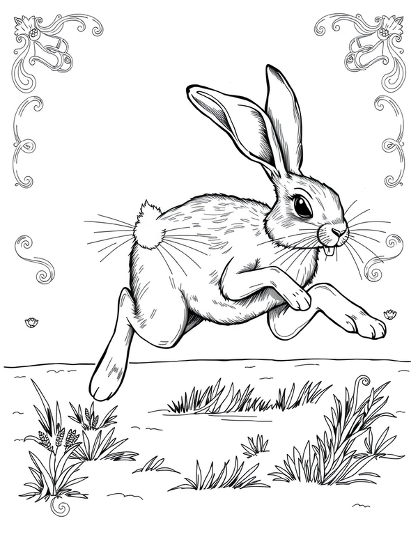 Jack Rabbit With Long Hind Legs Running - black and white coloring page