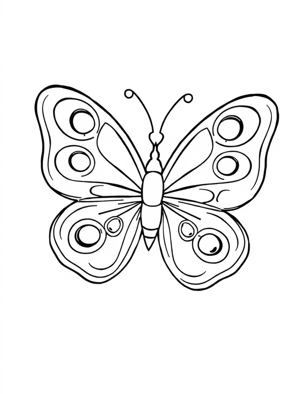 Peacock Butterfly Showing Eye Spot Patterns - black and white coloring page