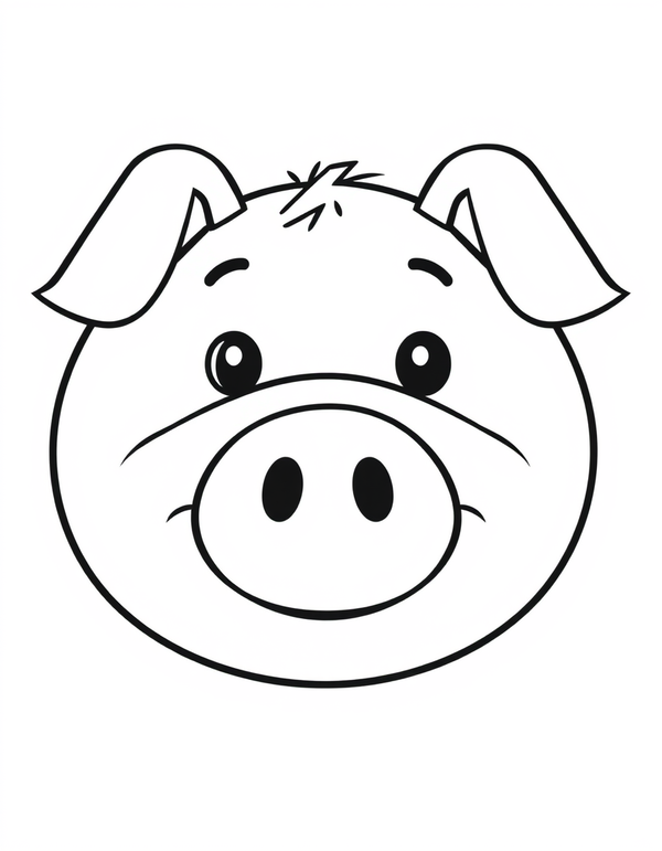 Pig Face Close Up black and white line art