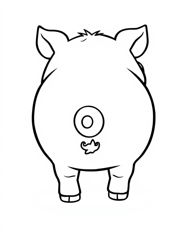 Black and white coloring page of pig seen from behind