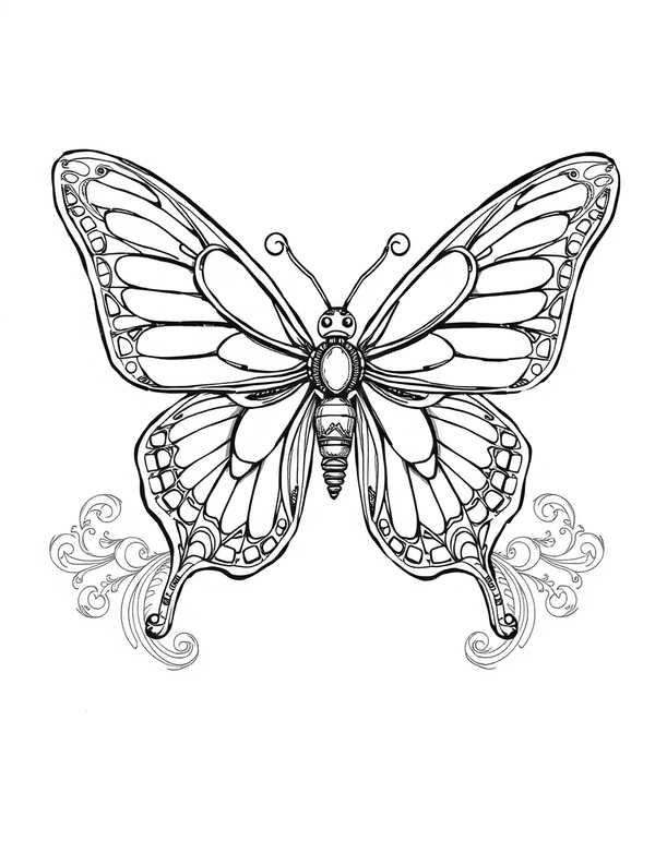 Question Mark Butterfly with Unique Wing Shape - black and white coloring page