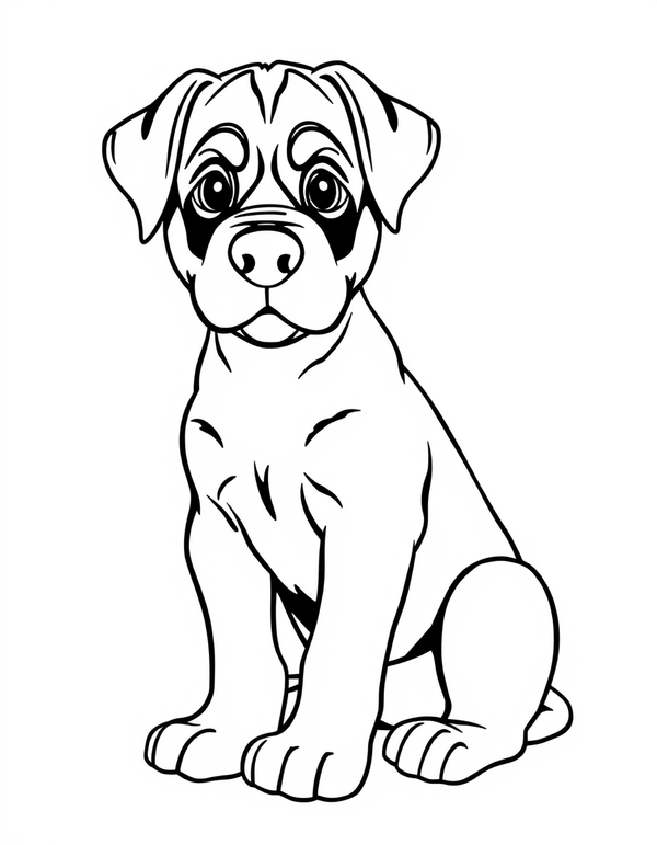 Rottweiler Puppy With Loyal Expression - black and white coloring page