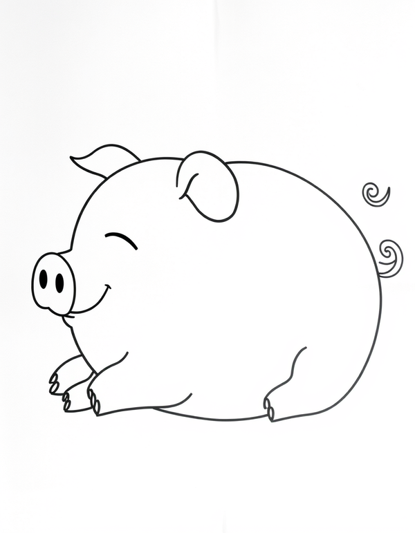 Round Pig Lying Down black and white line art