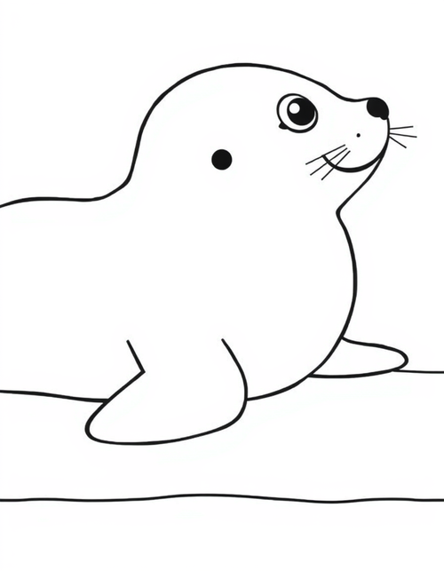 Seal Pup Lying on the Ice black and white line art