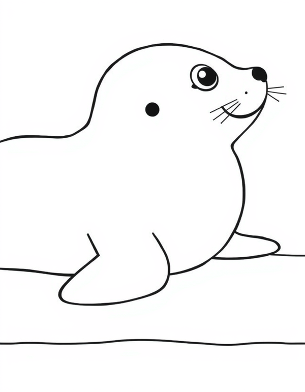 Seal Pup Lying on the Ice black and white line art