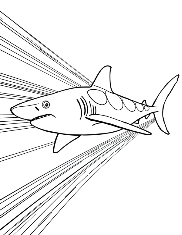 Shortfin Mako Shark With Speed Lines - black and white coloring page