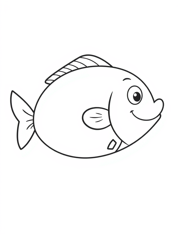 Coloring page of one large simple fish drawn with thick plain outlines, a triangular tail and a single round eye