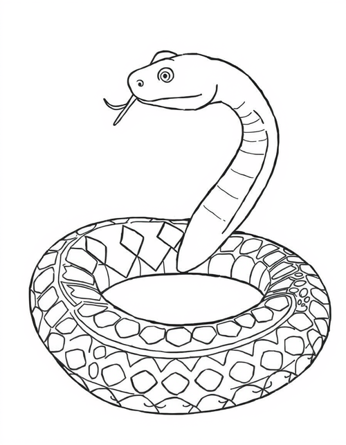 Detailed coloring page of a coiled snake with open diamond markings and patterned scales