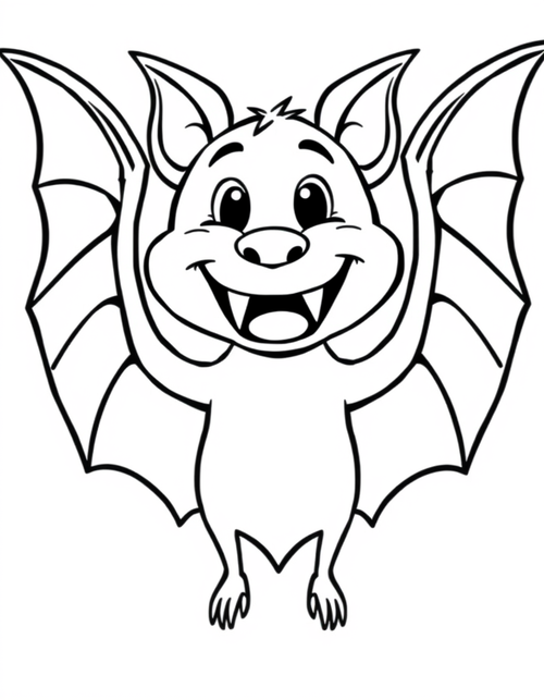 Vampire Bat With Two Pointed Fangs black and white line art