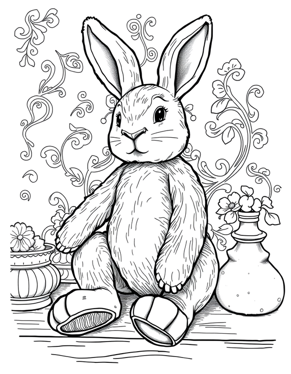 Velveteen Rabbit With Worn Fur - black and white coloring page