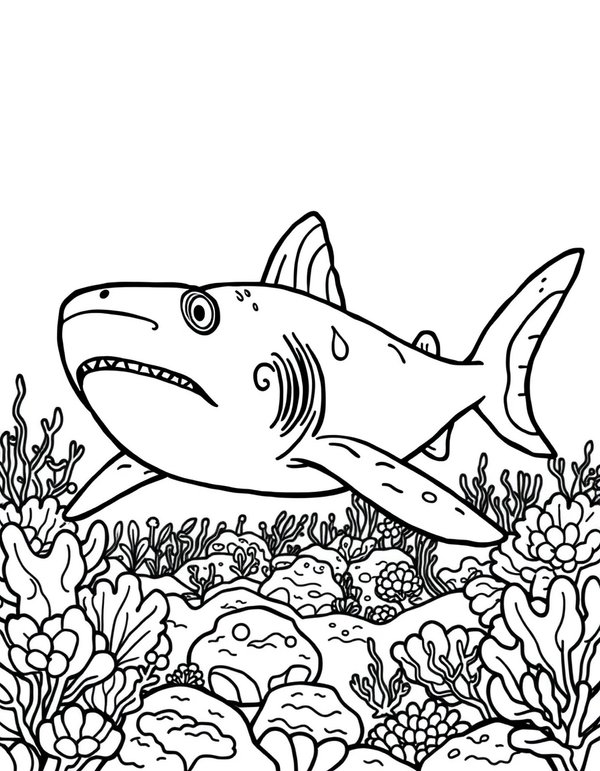 Wobbegong Shark Camouflaged on Sea Floor - black and white coloring page